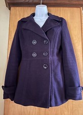Women's Finesse Purple Pea Coat Blazer Jacket Purple Satin Inner Lining - M