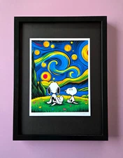 AIDAN FLUX | Hand Signed Authentic Print Framed Snoopy Starry Night  COA