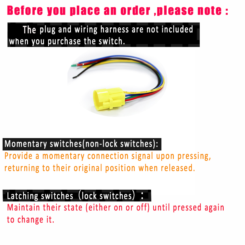 16mm 12V LED Push Button Power Switch - Latching On/Off With Wire Harness, Silver, 5A