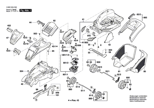 Bosch Ersatzteile für Rotak 43 LI S Akku Rasenmäher - Bild 1 von 124