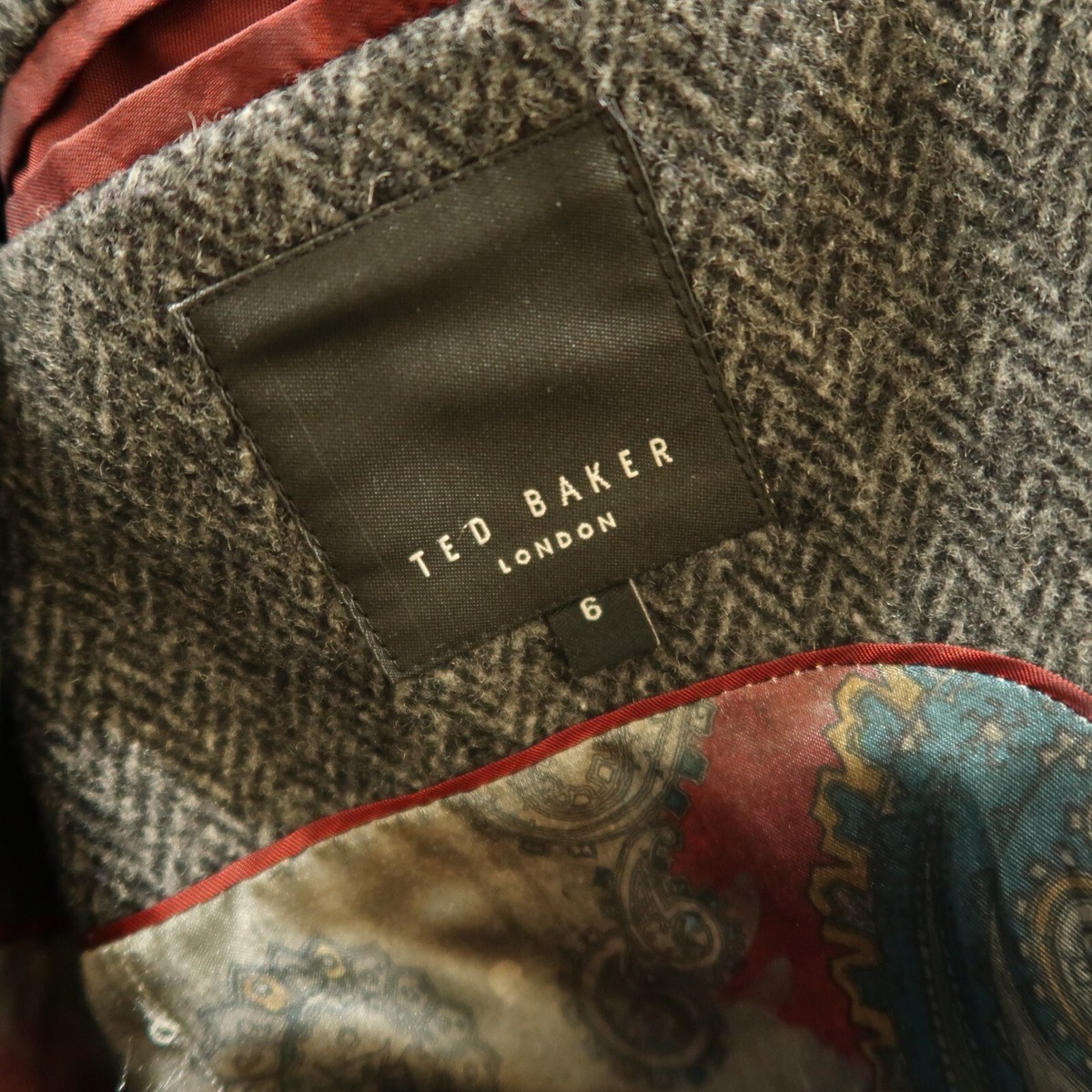 美品 メンズ ted baker トナカイ ウール ベロア ジャケット 4 Ted Baker Coat Jacket Men's 6 2XL Gray Herringbone Alamo 3 Button