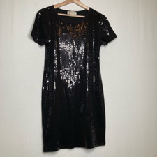 Michael Kors Womens Mini Shift Dress Black Scoop Short Sleeve Sequin Cotton M