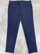 Mango Dress Pants Mens 38 Navy Slim Fit Plaid Check Oxford Business Tailored