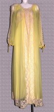 VTG Tosca Yellow Chiffon Lace Trim Split Sleeves Peignoir Gown Robe Wm's M