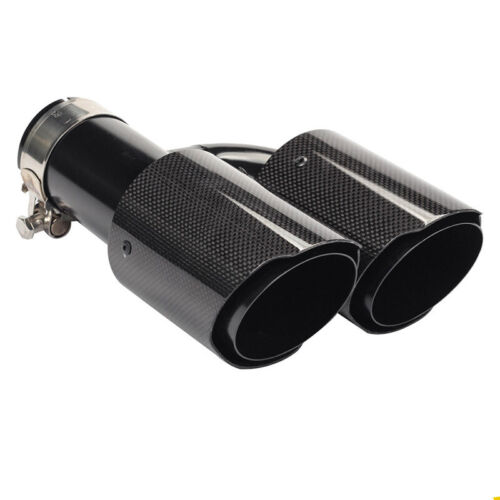 Car Right Black Dual h Muffler Exhaust End Tips Glossy Carbon Fiber Exhaust Pipe - Afbeelding 1 van 8