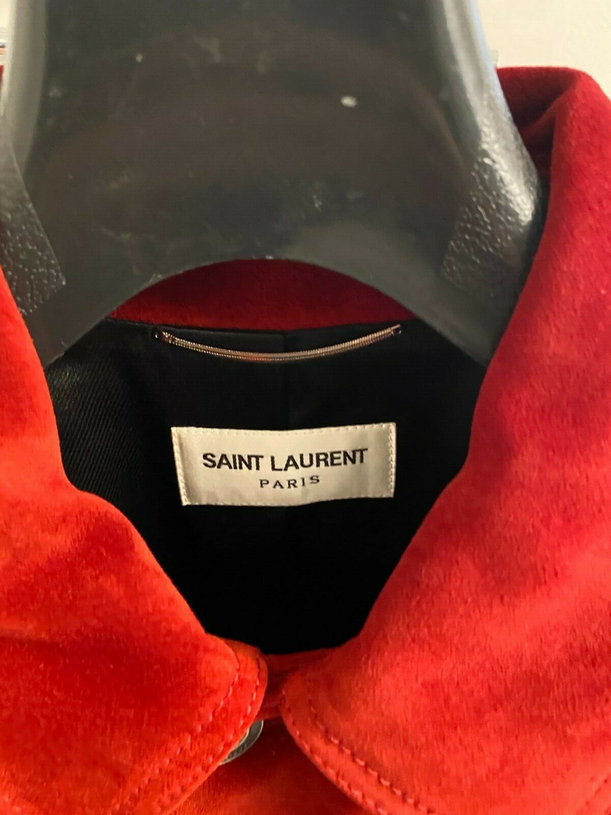 Giacca in pelle scamosciata rossa Saint Laurent taglia 48