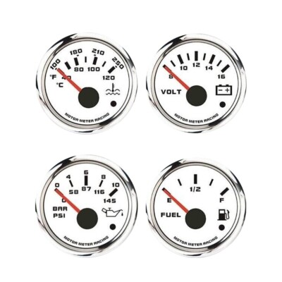 W PRO 52mm 2-1/16'' 4 Gauge Set Oil Pressure Water Temperature Fuel Level Volt