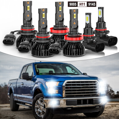 LED Headlight Hi-Lo Fog Light Bulbs 6x For Ford F150 Crew Cab Pickup 2015-2023