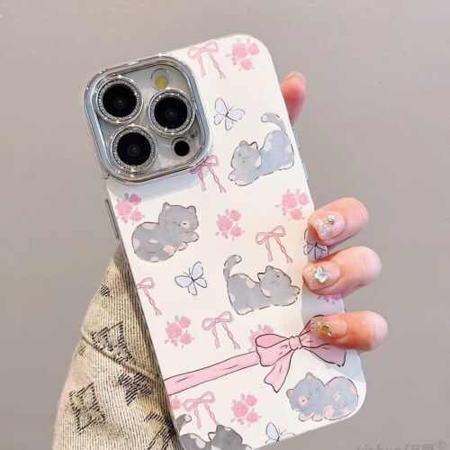Cute Flower Cat Phone Case Cover Hot Glitter Diamond For iPhone 16 15 14 13 12 - Photo 4 sur 15