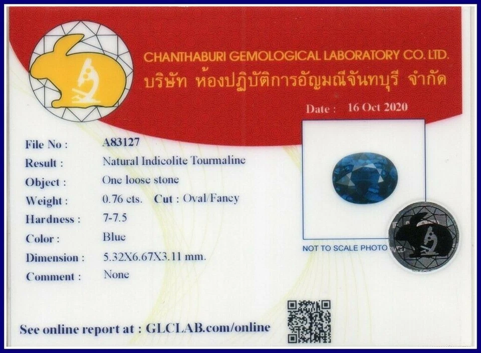 Certificated 0.76 ct  IF Clean Tourmaline Oval Natural Unheated Blue Tourmaline! - Image 2 of 3