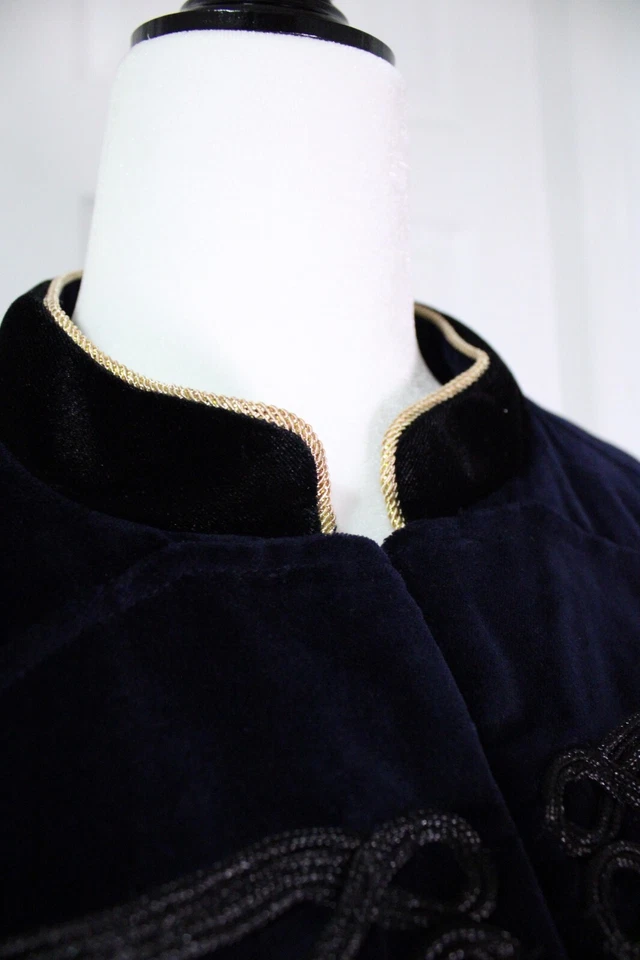 Guess Navy Blue Gold Accent Button Evening Velvet Fully Lined Military Jacket - Image 4 of 4