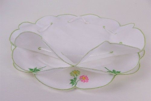 Vintage Fabric Bun Warmer Carrier White Linen Type Bright Pink Lime Green Flower - Picture 2 of 4
