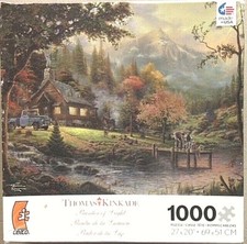 Peaceful Moments COMP 1000 Pc Puzzle Fishing Log Cabin Wharf Pond Father Kids