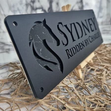 Luxury Stable Door name plate Laser Cut Black front & BLACK MARBLE lettering