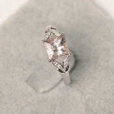 2.6ct Simulated Morganite Engagement Ring Leaf Accent 14k White Gold Plated