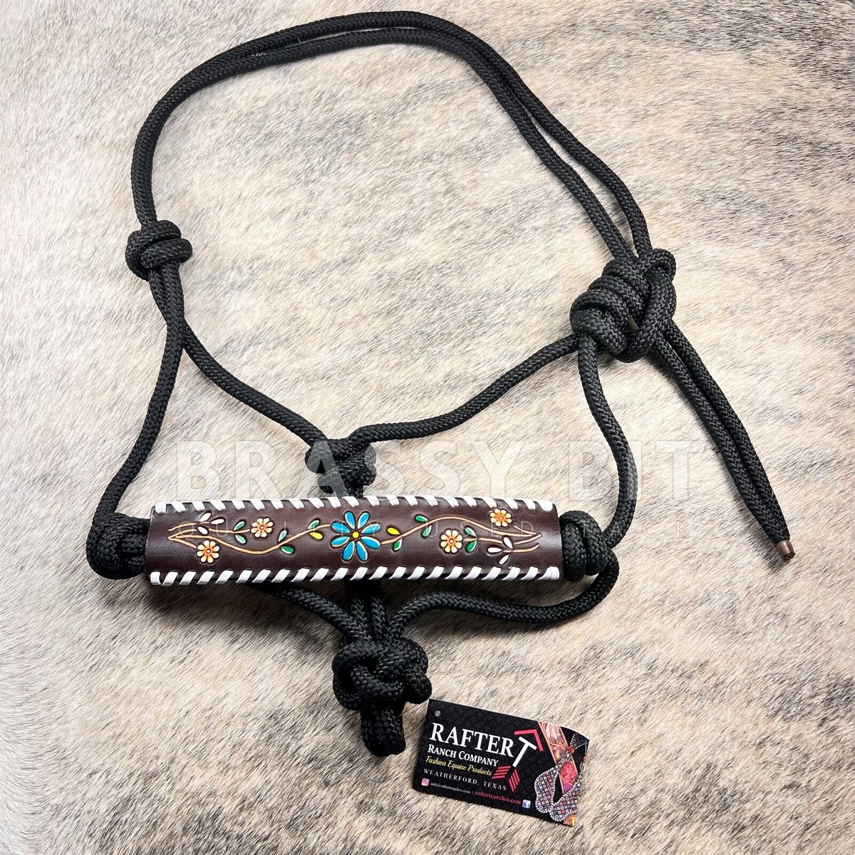 Rope Bronc Halter Noseband Showman Black Nylon Bronc Nose Halter With