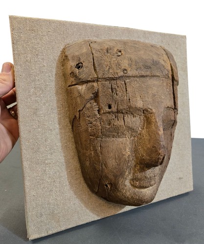 ANCIENT EGYPTIAN CEDAR WOOD MUMMY COFFIN MASK Hatshepsut Antique Sarcophagus