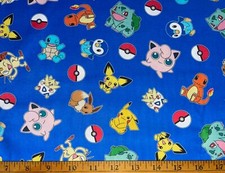 NEW POKEMON FRIENDS COTTON Fabric 1/4 yard 9inx44in FUN DIY MASK BLUE PIKACHU