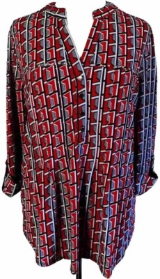 COCOMO 3X Red Black Studded Plus Size 3/4 sleeve women's Pintuck Blouse shirt