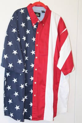 American Flag fourth of July Button Up Collar Shirt Red White Blue Size 2XL