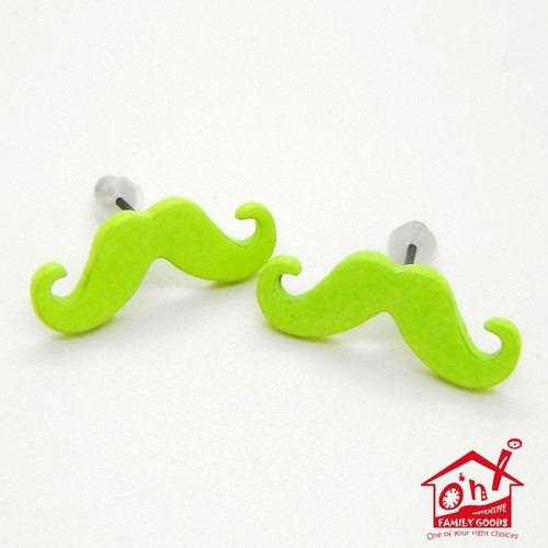 Vintage Neon Mustache Curled Beard Moustache Stud Earrings Fashion Jewellery UK - 第 3/7 張圖片