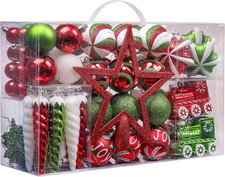 Christmas Ornaments Set, 100Ct Red Green White Shatterproof Christmas Tree Decor