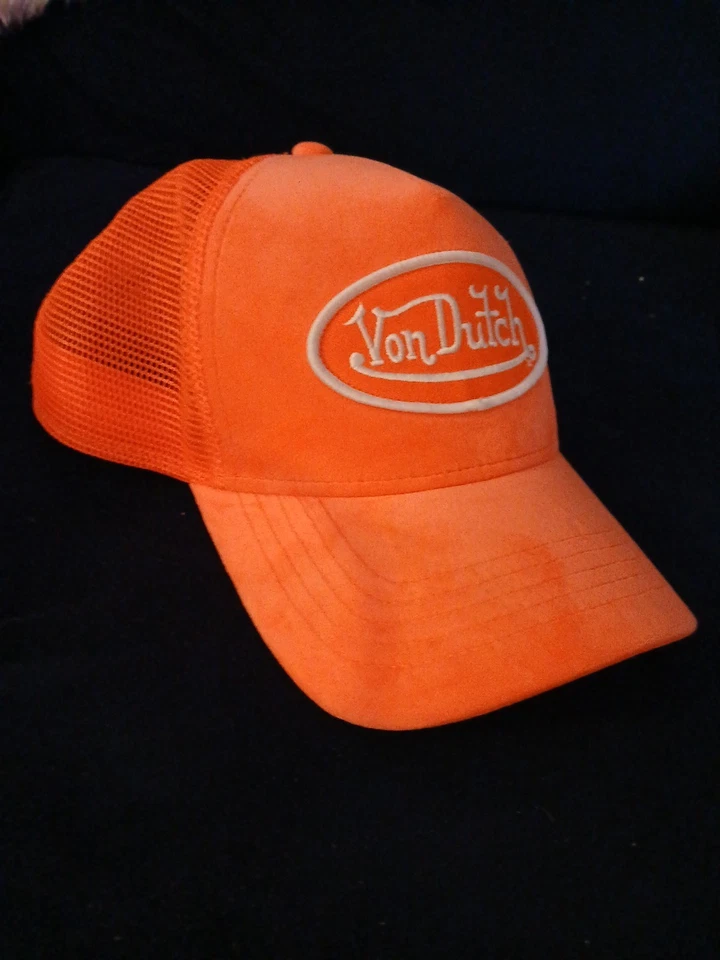Von Dutch NUEVO Sombrero de Camionero de Terciopelo Naranja Neón, Unisex Foto 2 de 4