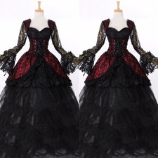 Black Red Gothic Wedding Dresses Lace Appliques Long Sleeves A Line Bridal Gowns