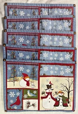 5x St. Nicholas Square Snowman Quilted Placemats Christmas Holiday Blue Red