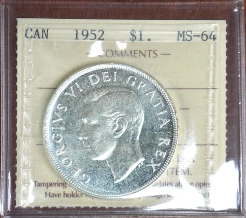 CANADA 1952 NWL SILVER $1 DOLLAR ICCS MS64 LL 827