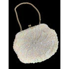 Vintage Ivory Beaded Hinged Evening Bag Clasp Sequins Hong Kong