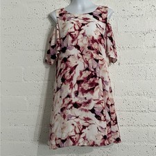 Apt 9 Womens Dress 12 Pink Floral Cold Shoulder Short Sleeve Lined Shift A-Line