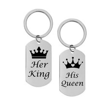 Stainless Steel Her King His Queen Couple Keychains Romantic Tags Lover Gift Set