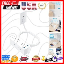 Flat Extension Cord 10ft, Flat Plug Power Strip with 6 Outlets 3 USB Ports1 U...