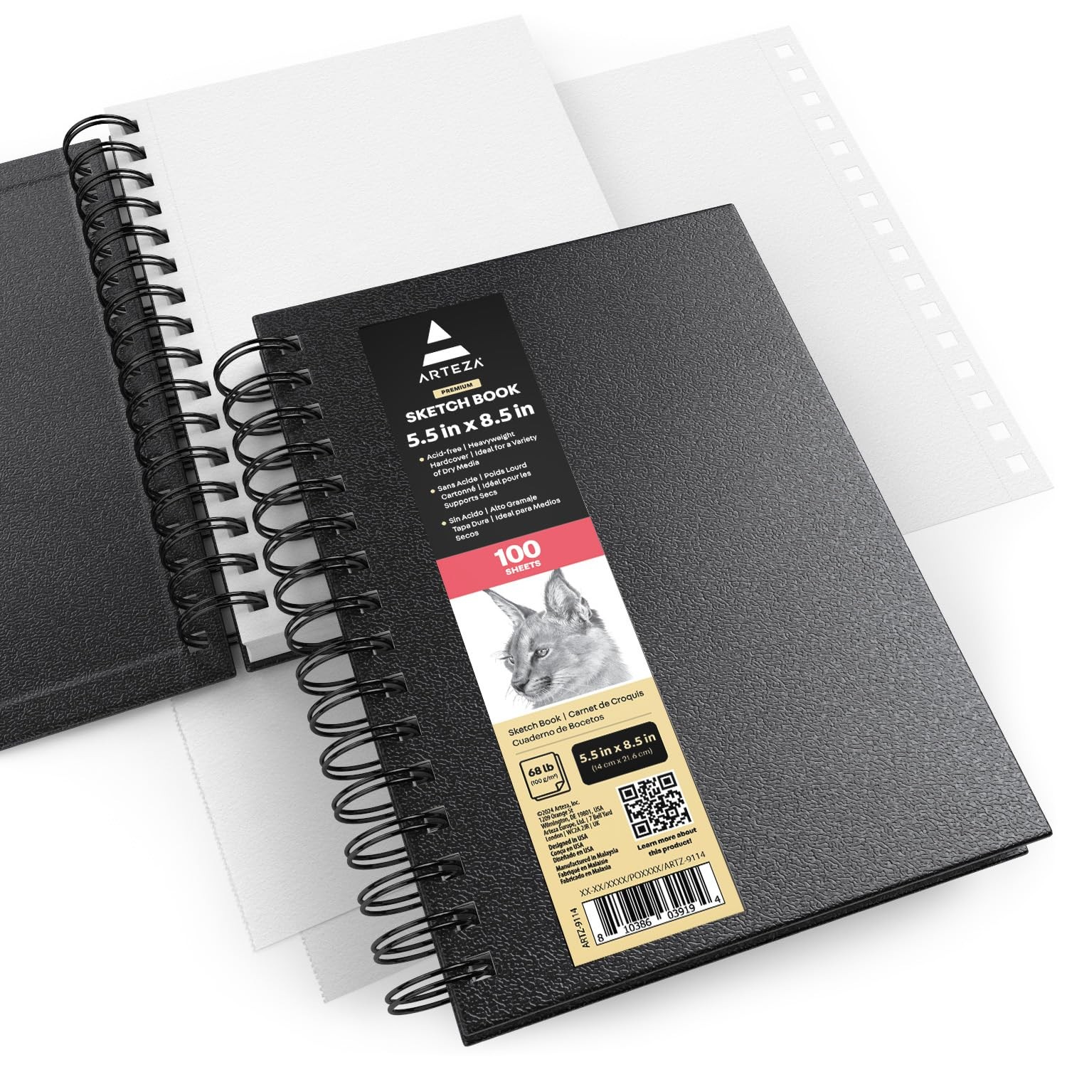 ARTEZA Spiral Sketch Book 5.5x8.5 Drawing Pad 3 Pack 100 Sheets Sketch Pads f...