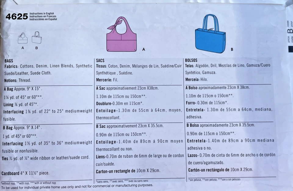 Sewing Pattern #4625 Bag Design Two Styles One Size Factory Fold - Image 3 of 4