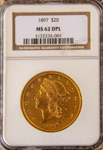 Rare gold coin, population one, 1897 MS-62 DPL $20 Liberty collector coin