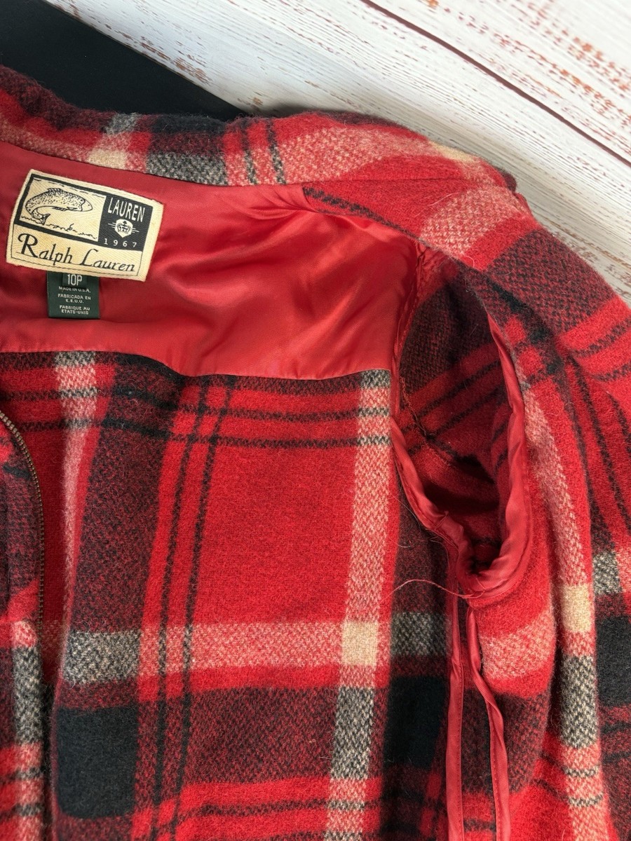 Vintage Ralph Lauren Wool Red Plaid Mackinaw Hunting Jacket Size