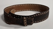 Vintage Textan Tooled Leather Belt Stitched Embossed Acorn Leaf 32 Unisex USA