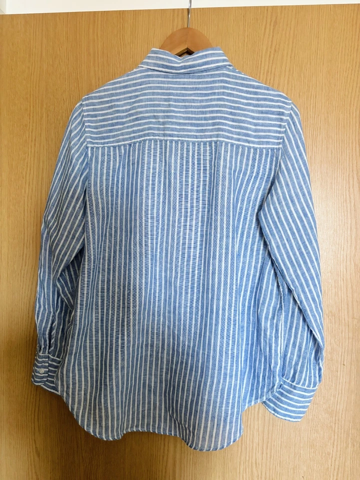 H&M Blue White Stripe Linen Shirt Small 100% Linen Button Front Collar Shirt NEW - Image 4 of 4