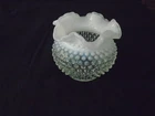 Vintage Fenton White Opalescent Hobnail Ruffled Glass Vase