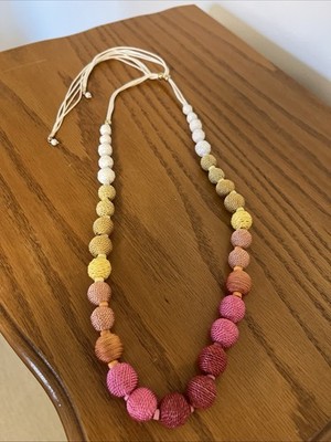 Beaded Bohochic Cloth Necklace In Ombre Pattern - Adjustable length 13'' To 20''