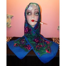 Vintage Purple  Blue Floral Scarf pinup retro rockabilly head wrap bow neck