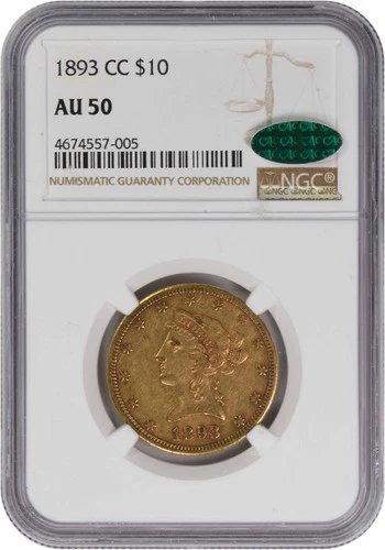 1893-CC $10 Gold Liberty Head AU50 NGC (CAC)
