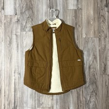 Lee Jeans Men's Brown Canvas Sherpa Lined Insulated Vest Size Small
