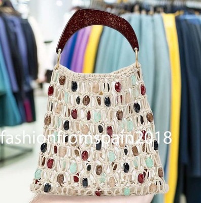 ZARA NEW WOMAN BEADED BUCKET BAG LIGHT BEIGE 6013/710/111
