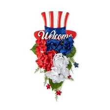 22.5 In. H Patriotic/ Americana Metal Top Hat and Hydrangea Swag Wall Decor