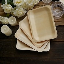 25 pcs Natural BIRCH WOODEN 8" x 5" Rectangle PLATES DISPOSABLE TABLEWARE SALE