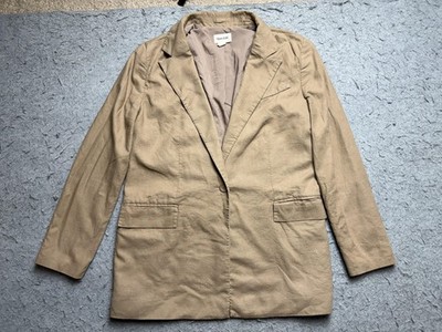 Open Edit Blazer Womens XS Tan Khaki Linen Blend One Button Notch Lapel Jacket