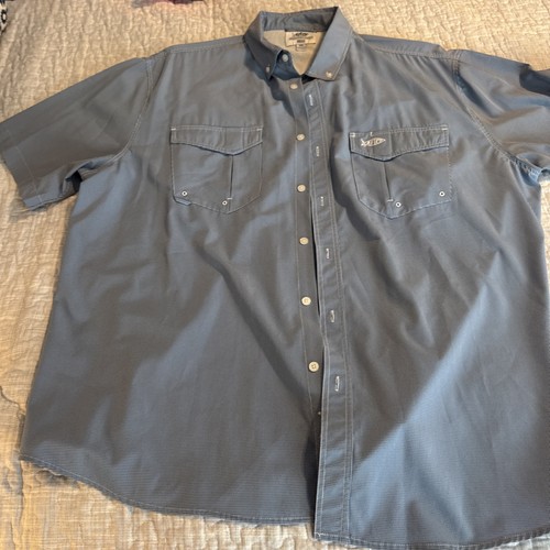 AFTCO Shirt Fishing Vented Button Down S/S Aftech Ripstop Blue Men’s XXL - Picture 4 of 7